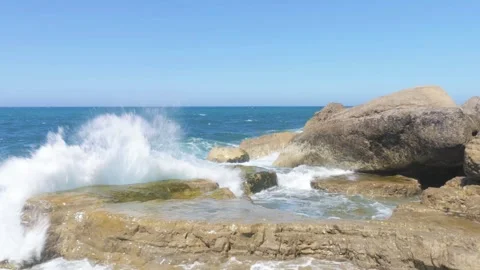 Powerful Atlantic Ocean Waves Crashing Over Rocky Shore in Northern Spain Stock Footage 339686630