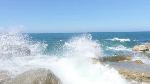 Powerful Atlantic Waves Crashing Against Rocky Coast in Northern Spain Stock Footage 339684378