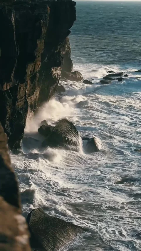 Powerful Atlantic Waves Crashing on Cliffs. Stock Footage 327039395