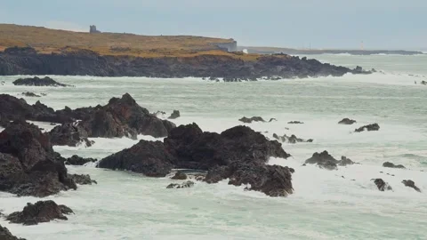 Powerful Atlantic Waves Crashing on Volcanic Coastline Stock Footage 320229307
