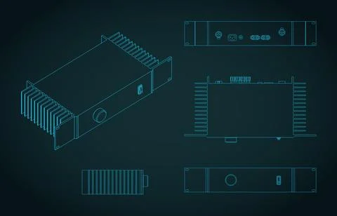 Powerful audio amplifier blueprints Stock Illustration