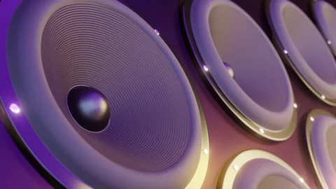 Powerful audio speakers pulsating and plays loud club music Stock Footage 256709595