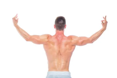 Powerful back. Strong Athletic Man - Fitness Model showing his perfect body Stock Photos