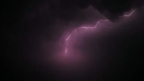 Powerful beautiful flashes of lightning in the night sky. Slow motion Stock Footage 197966016