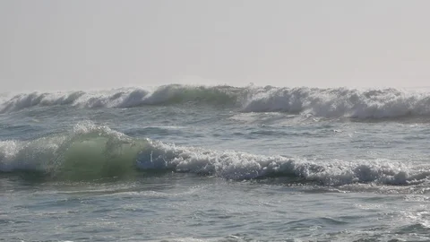 Powerful, big white surf waves on the ocean with mist / fog in background Stock Footage 103638244