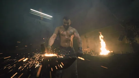 Powerful blacksmith strike on metal Video stock 109595845