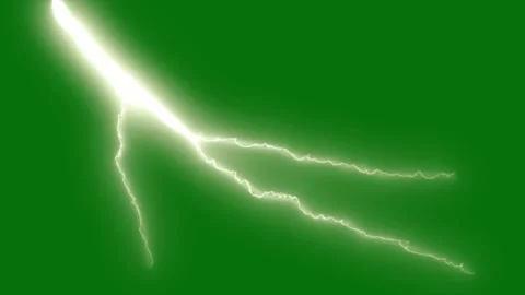 Powerful Blue Lightning Bolt Strike with Glowing Energy Sparks on Green 4K Stock Footage 345344441