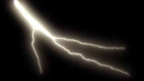 Powerful Blue Lightning Strike with Hand Drawn Energy Sparks on Black 4K Stock Footage 345344460