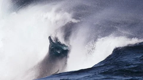 Powerful Blue Ocean Wave Curling at Sea Stock Footage 336732819