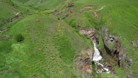Powerful cascade of Trchkan waterfall in Lori highlands, Armenia Stock Footage 342061361