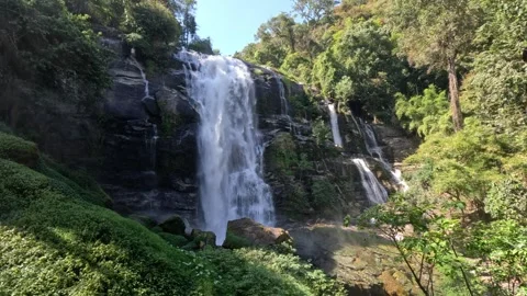 Powerful cascading waterfall with smaller falls in northern Thailand reserve Stock Footage 339982060