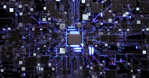 Powerful Central Processing Unit Processing Data with Data Signals. Stock Footage 306322961