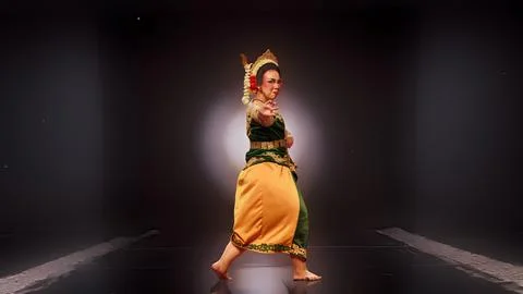 Powerful Classical Indonesian Dance Portrait with Backlit Spotlight Stock Photos