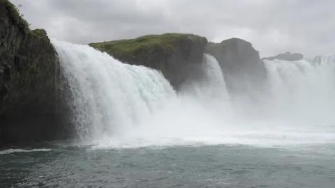 Powerful Close Up of Godafoss Waterfall Cascade in Iceland 4K Slow Motion Stock Footage 339810938