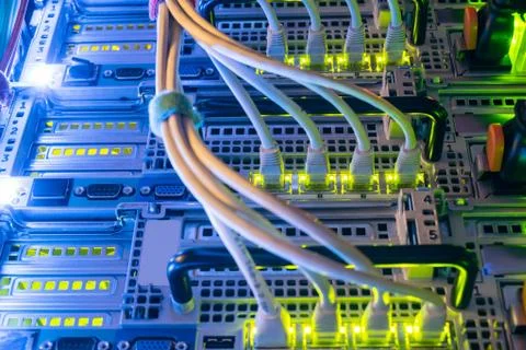 Powerful computer equipment of a modern data center is in the server room. Hi Stock Photos