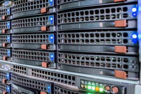 Powerful computer equipment is in the server room. Modern web hosting is a gr Stock Photos