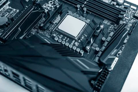 A powerful computer processor and a modern motherboard. 写真素材