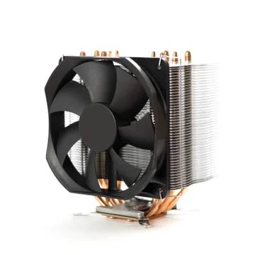 Powerful cooling for the CPU of a desktop computer. Close up. Isolated on a w Stock-Fotos