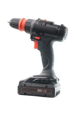Powerful cordless drill screwdriver on white background Stock Photos