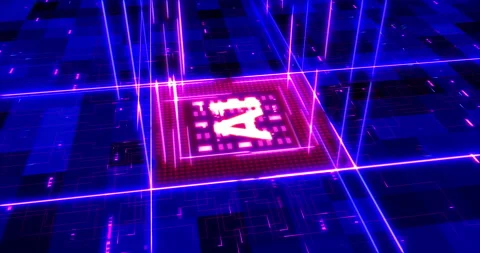Powerful CPU Transmitting Glowing High Speed Data. AI Computer Chip. Stock Footage 236559648