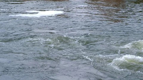 Powerful current in mountain river with foam and clear water, closeup view. Stock Footage 117893876