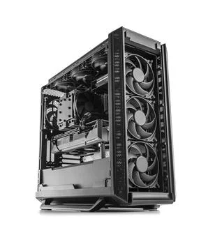 A powerful custom-built gaming PC featuring a high-airflow case design Stock Photos