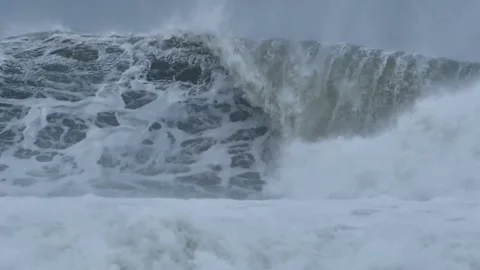 Powerful Cyclone Hurricane Creating Massive Stormy Ocean Waves Stock Footage 330276314