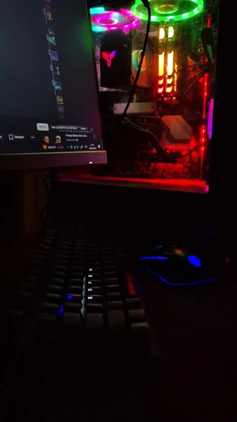 A powerful desktop gaming PC tower with glowing RGB components Stock Footage 336335568