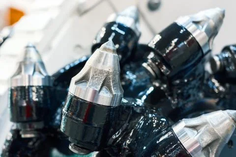 Powerful drilling tool. Screw drill, equipped with carbide-tipped elements and Foto stock