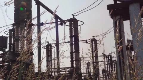 Powerful electrical transmission substation Stock Footage 317913310