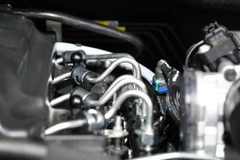 Powerful engine of a car. Internal design of engine. Car engine part. Modern Stock Photos