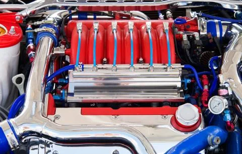 Powerful engine of the modern car Foto stock