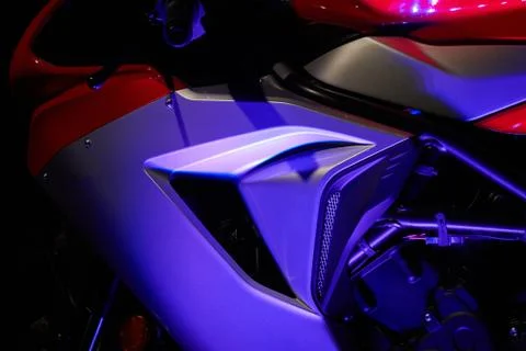 The powerful engine of a modern motorcycle closeup. The layout of the motor Stock Photos