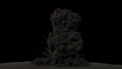 Powerful explosion creates a large dark plume of dense smoke with smaller debris Stock Illustration