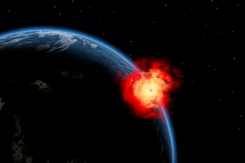 A powerful explosion on Earth's surface from a colliding asteroid impact. Stock Illustration