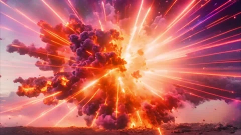 A Powerful Explosion With Fiery Rays of Light Stock Footage 284733852
