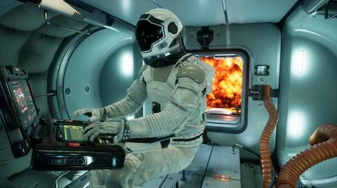 A powerful explosion of fuel occurred on the spacecraft, depressurizing the Stock Illustration