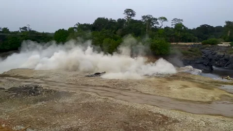 A powerful explosion. Hard rock is crushed in a powerful explosion. Stock Footage 245272461