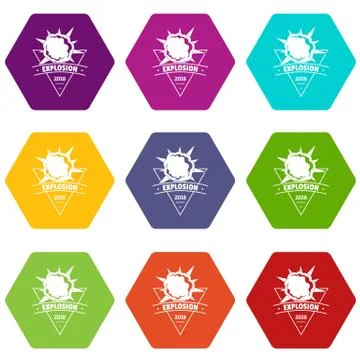 Powerful explosion icons set 9 Illustrazione stock