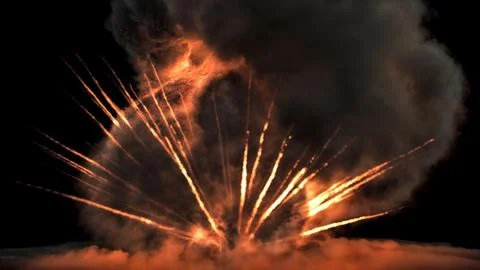 Powerful explosion rises from the ground with thick plumes of dark smoke Illustrazione stock