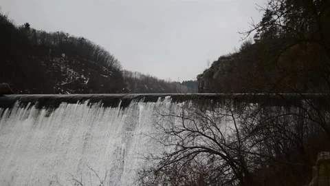 Powerful falling river water down from the dam Stock Footage 149891587