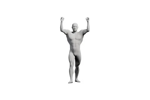 Powerful figure model with arms raised in white studio Stock Illustration