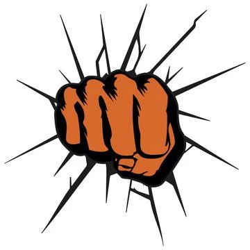 Powerful Fist Breaking Through Wall Symbolic of Strength and Overcoming Obs.. Stock Illustration
