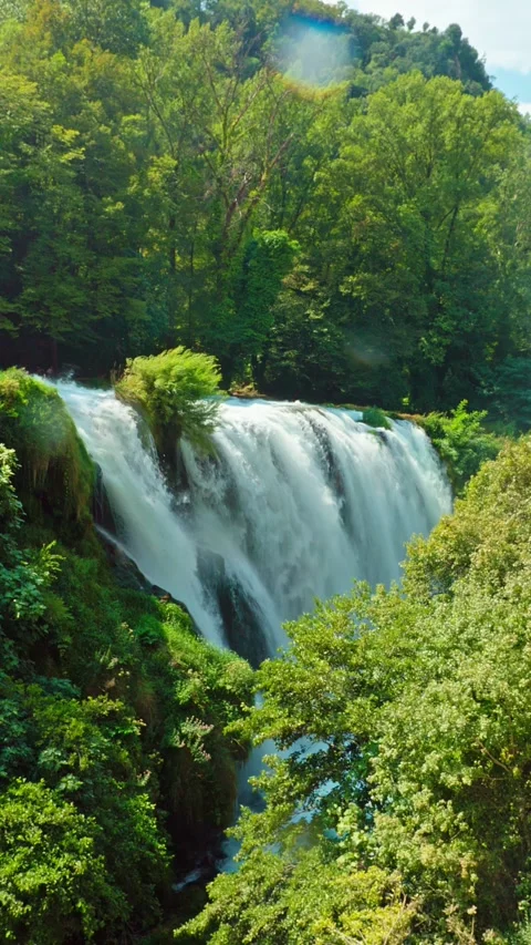 Powerful flow of Marmore Waterfalls in summer landscape Stock Footage 328005468