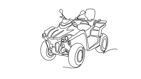 Powerful four-wheeled all-terrain vehicle (ATV). Rugged tires and handlebar Stock Footage 332599725