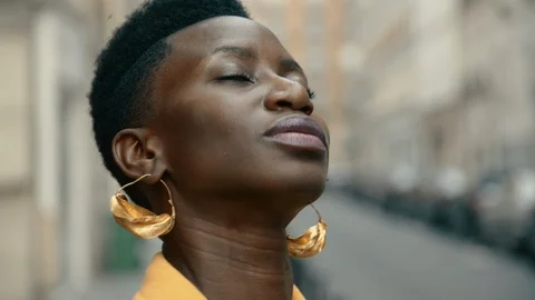 Powerful, Gorgeous Model Looks Boldly At The Camera Stock Footage 120553799