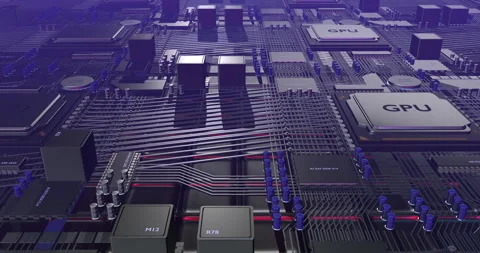 Powerful GPU Chip Processing Artificial Intelligence Data. Stock Footage 194523442