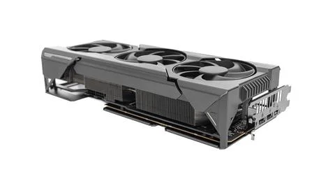 Powerful graphic video card of a computer isolated on a white background. Stock Photos