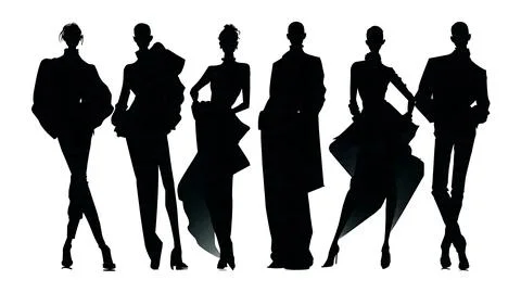 Powerful Group Pose Runway Finale Silhouette Set Stock Illustration