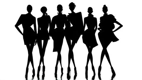 Powerful Group Pose Runway Finale Silhouette Set Stock Illustration
